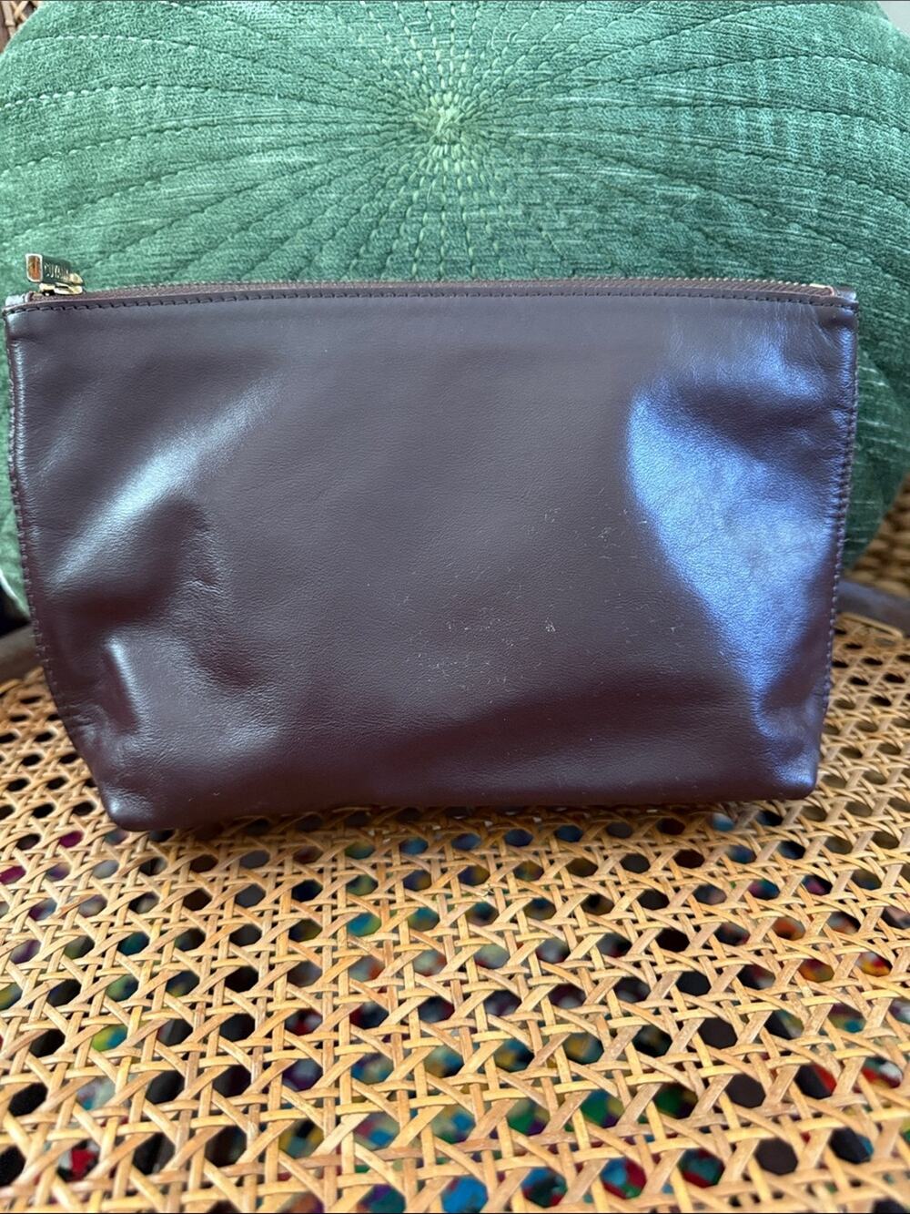 Cuyana Oxblood Leather Top Zip Classic Accessories Pouch Clutch Bag